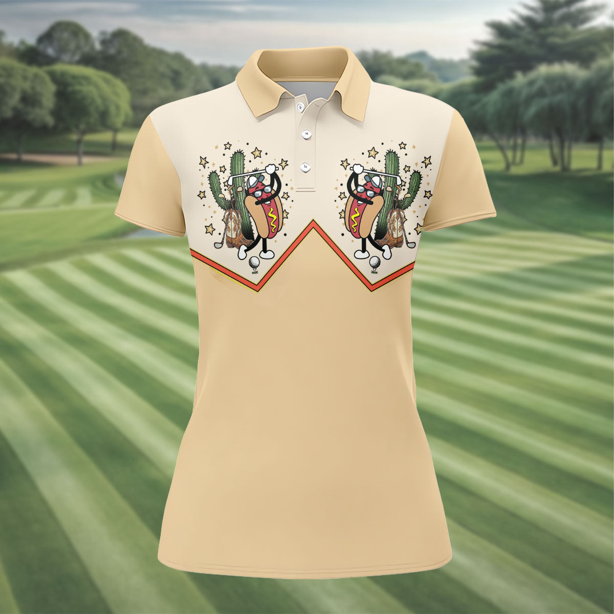 Funny Golf Hot Dog Western Polo Shirt, Ladies Golf Shirts, Golf Polo For Women