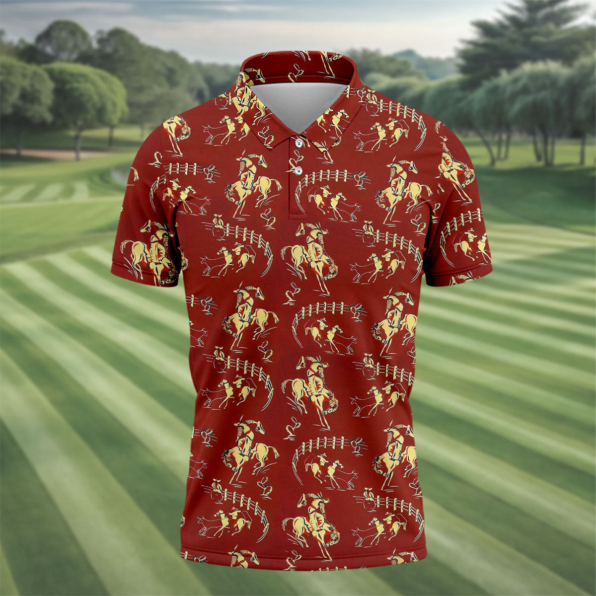 Vintage Rodeo Cowboy Pattern Golf Polo Shirt, Mens Golf Apparel, Hawaiian Golf Shirt