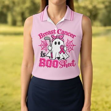 Breast Cancer Is Boo Sheet Ghost Polo Shirt, Women's Sleeveless Golf Shirt, Ladies Golf Top