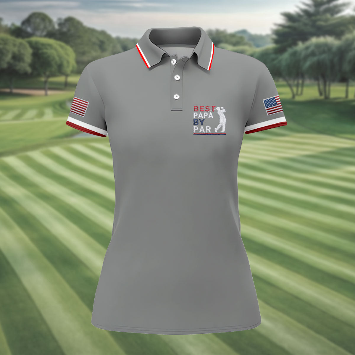 Gray Best Papa By Par Embroidered Golf Polo Shirt, Golf Polo For Women, Women’s Golf Apparel