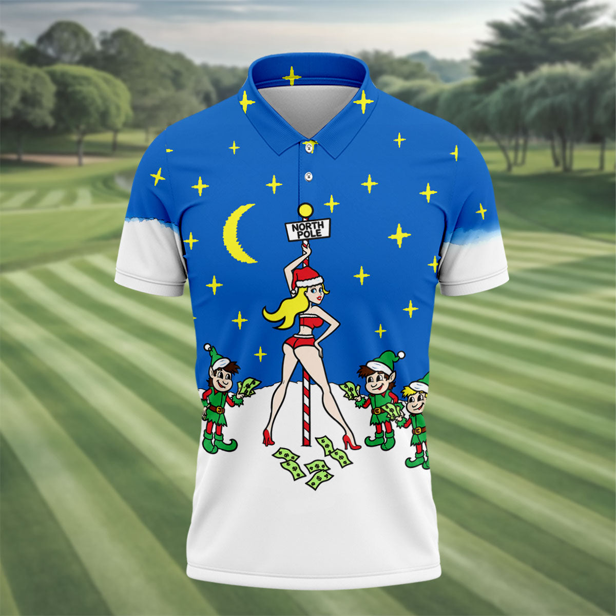 Funny North Pole Christmas Pin Up Polo Shirt, Mens Golf Polo, Polo Shirts For Men
