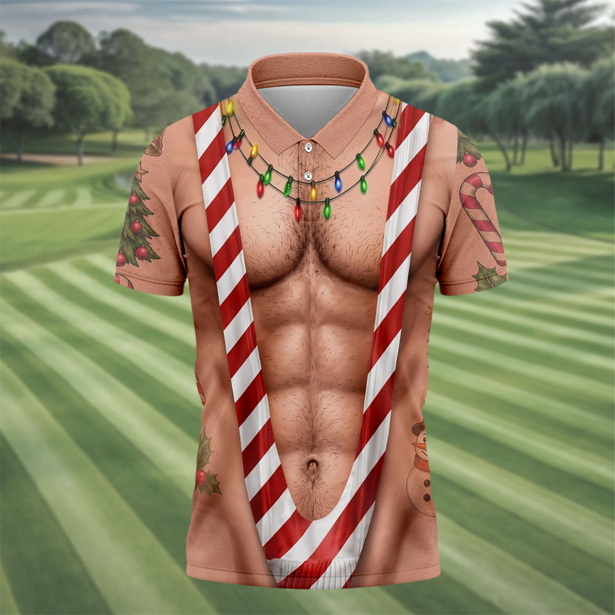 Funny Christmas Candy Cane Suspenders Polo Shirt, Men's Golf Shirt, Mens Polo Shirts