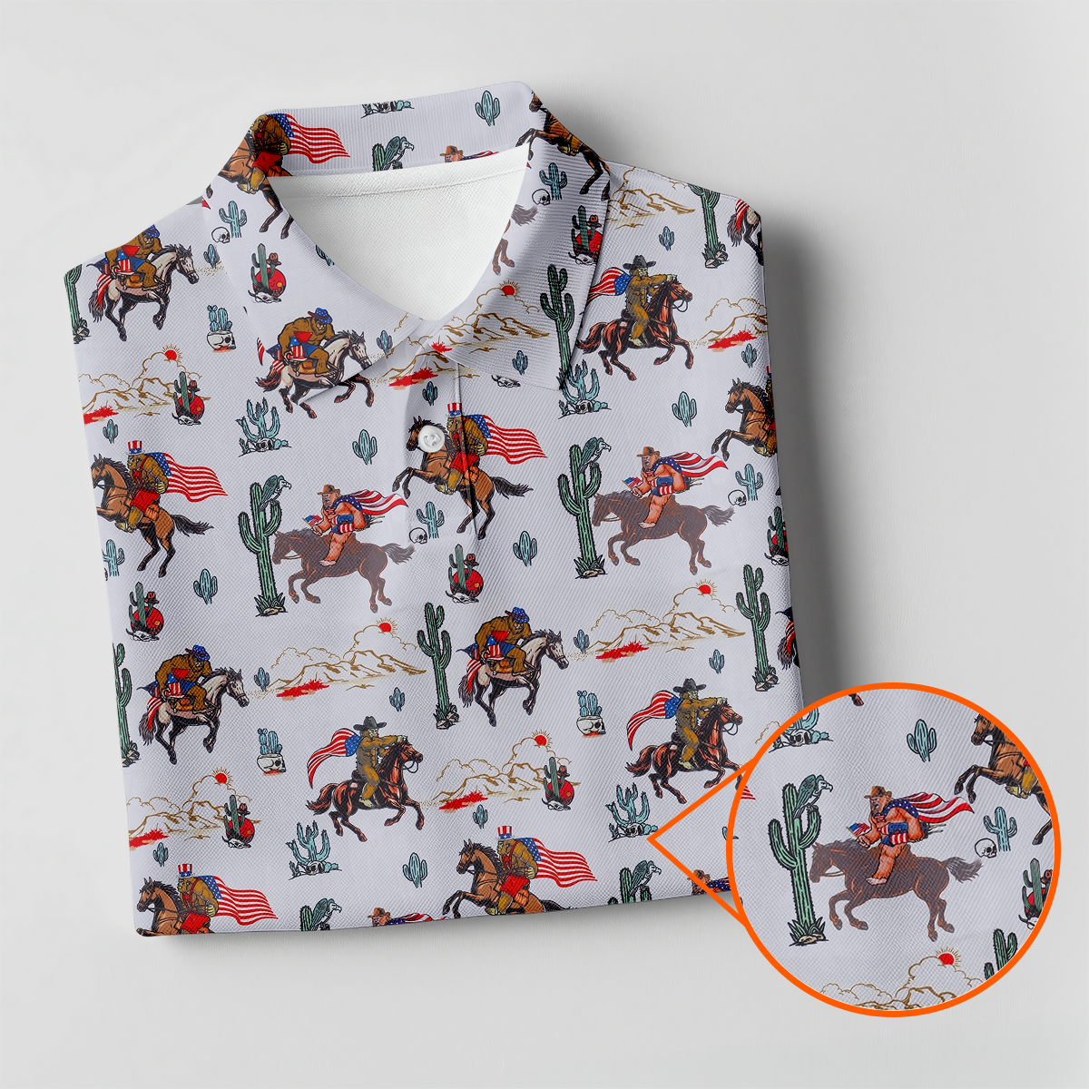 Patriotic Cowboy Horse Pattern Golf Polo Shirt, Ladies Golf Shirts, Women's Golf Polo