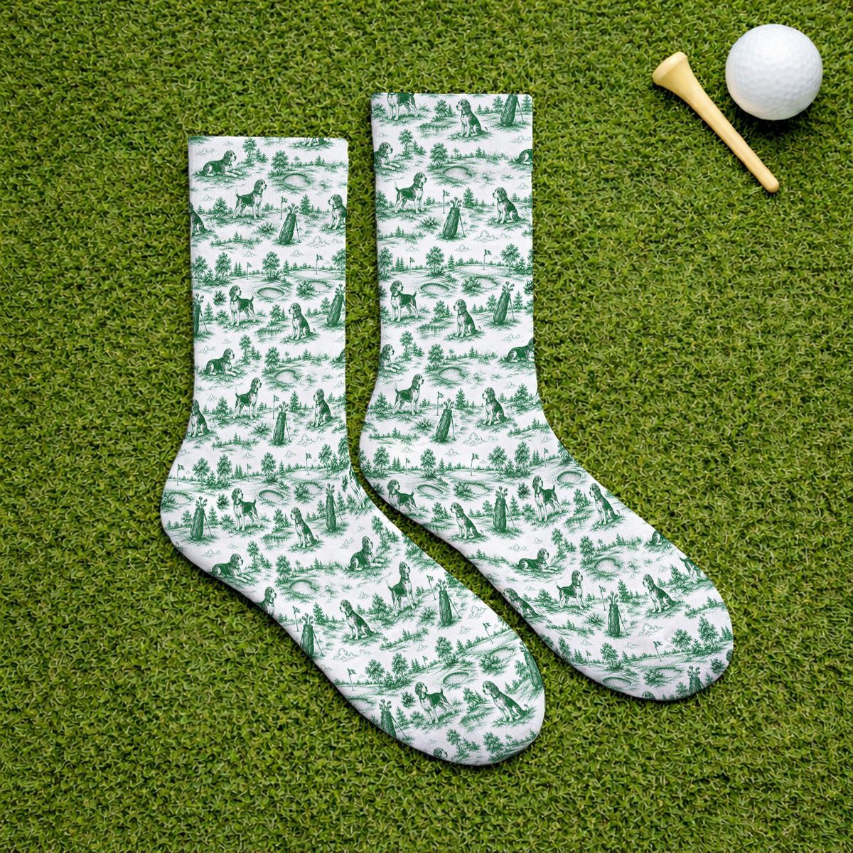 Beagle Toile De Jouy Golf Sock, Vintage Dog Pattern Golf Socks, Beagle Lover Golf Gift