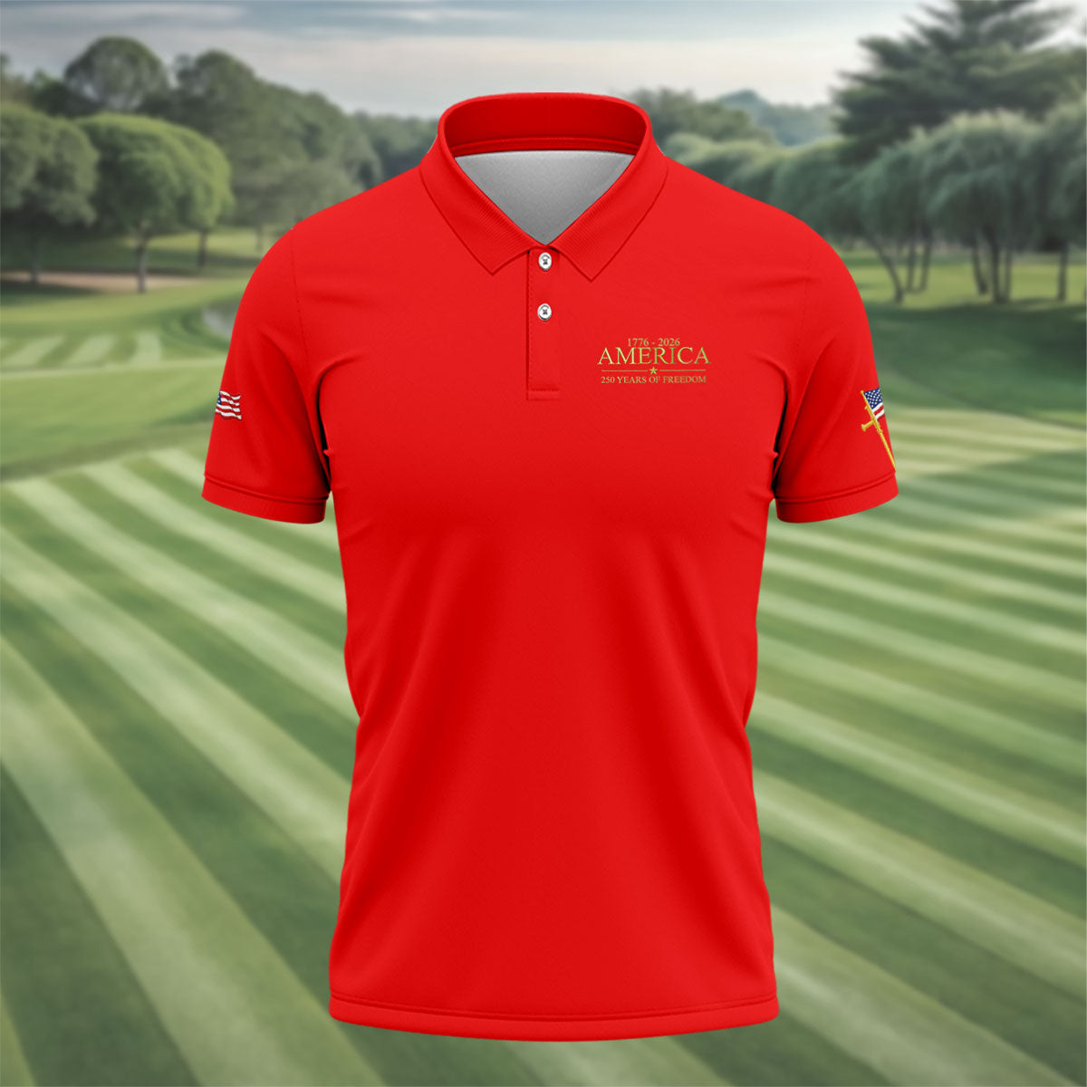 America 250 Years Of Freedom Faith Cross Red Golf Shirt, Patriotic 4th Of July Golf Shirts For Men