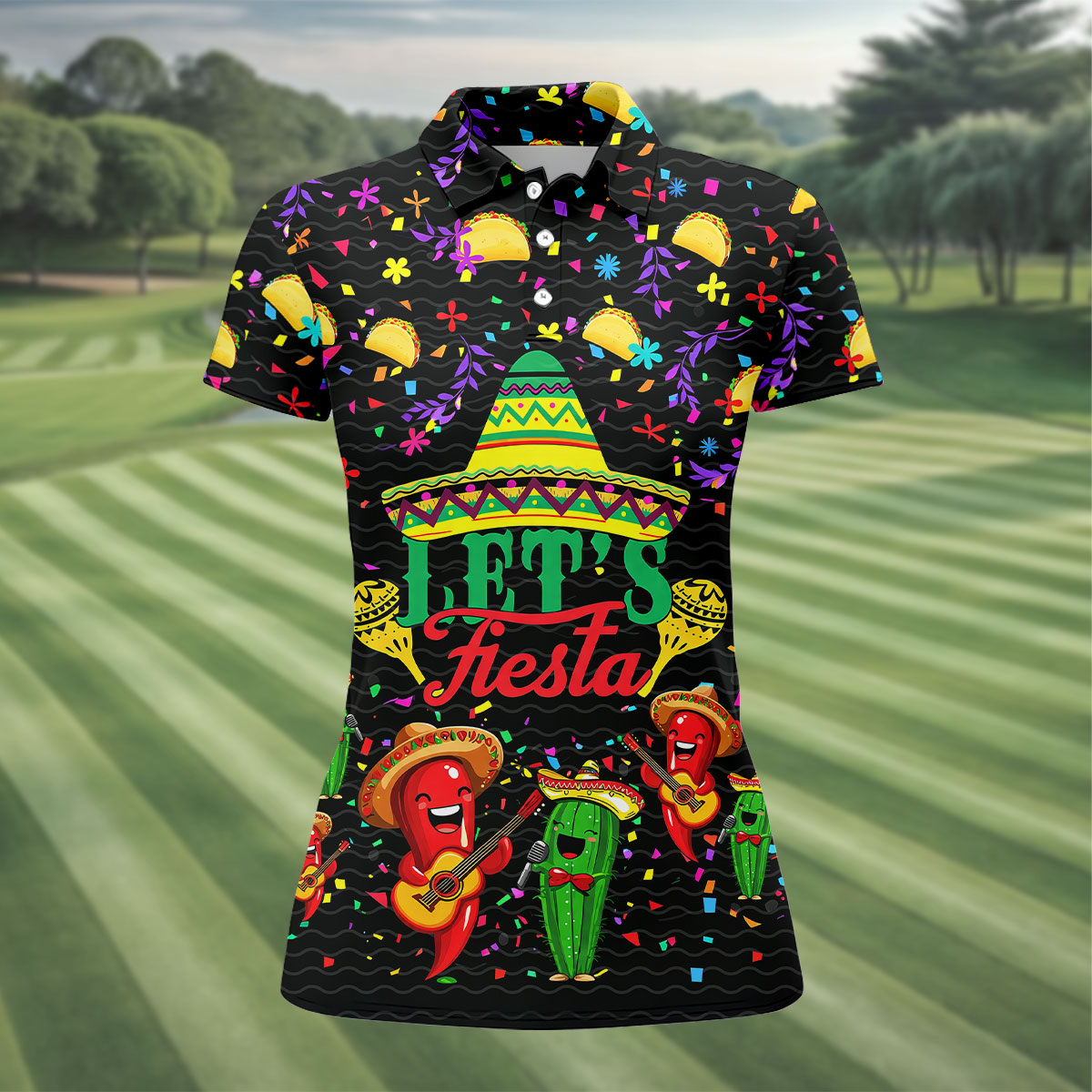 Let's Fiesta Party Ladies Golf Tops, Cinco De Mayo Celebration Golf Shirt For Women