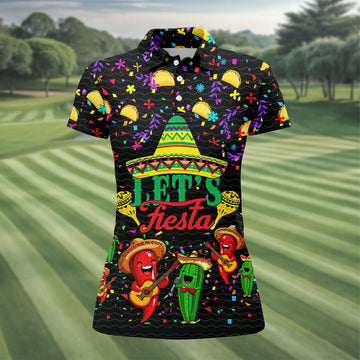 Let's Fiesta Party Ladies Golf Tops, Cinco De Mayo Celebration Golf Shirt For Women