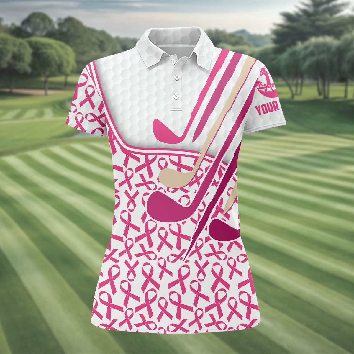 Custom Pink Ribbon Golf Club Breast Cancer Polo Shirt, Women’s Golf Polo, Ladies Golf Top