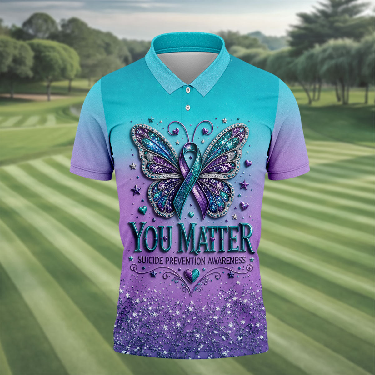 You Matter Suicide Prevention Awareness Butterfly Mens Golf Polo, Suicide Mens Golf Polo