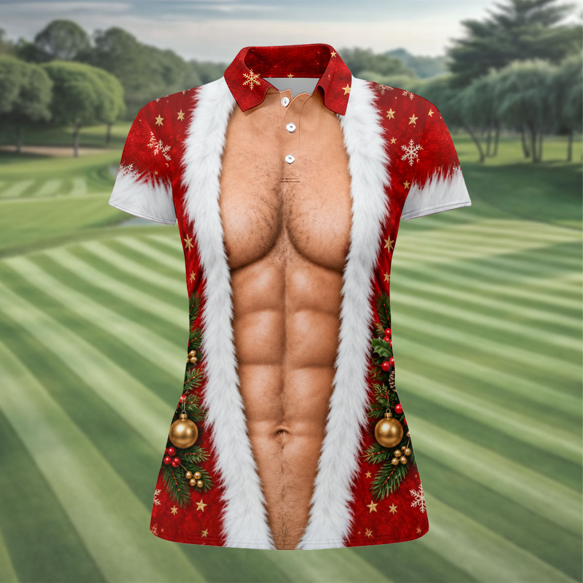 Santa Muscle Body Christmas Golf Shirt, Womens Golf Tops, Ladies Golf Shirts