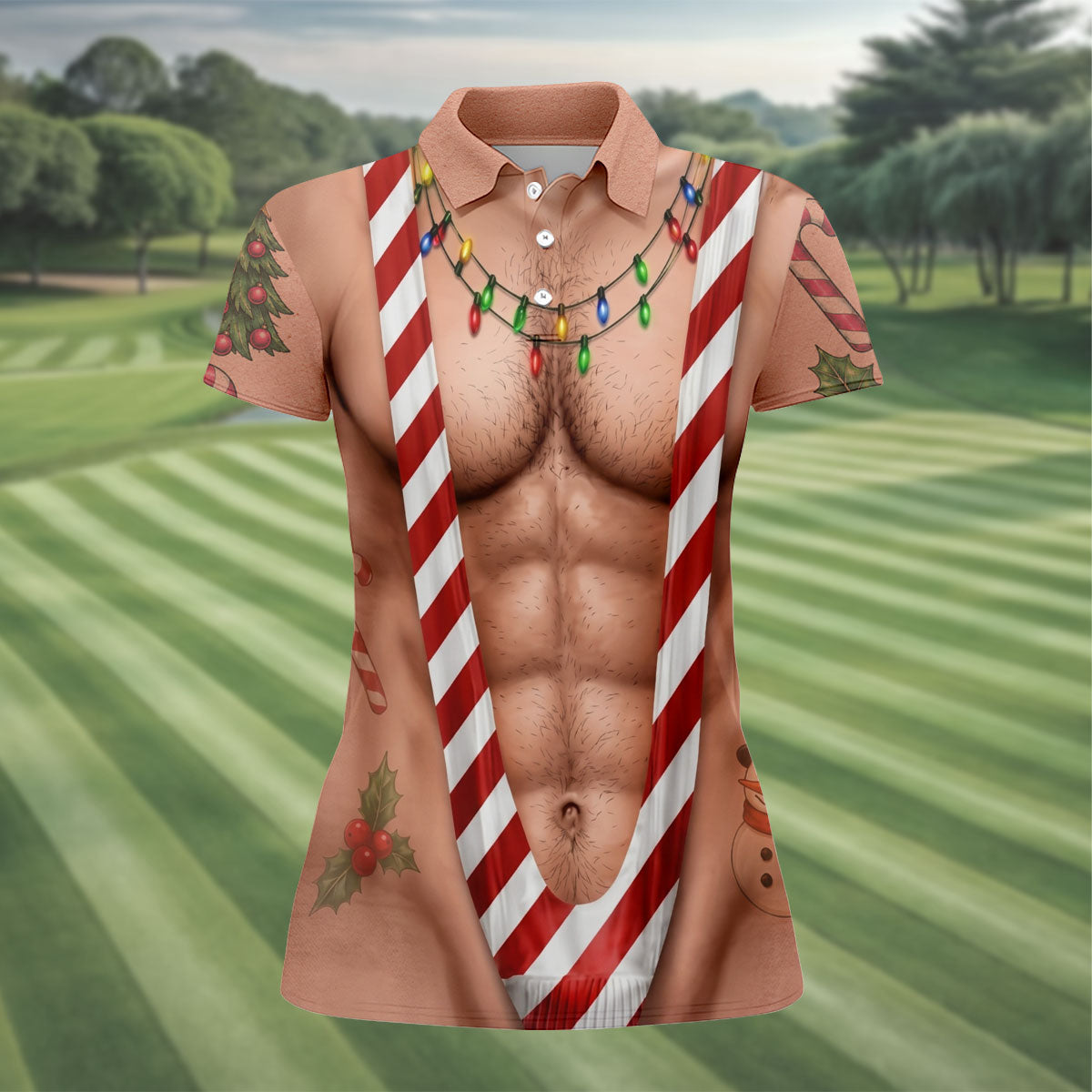 Funny Christmas Candy Cane Suspenders Polo Shirt, Women's Golf Tops, Ladies Golf Shirts