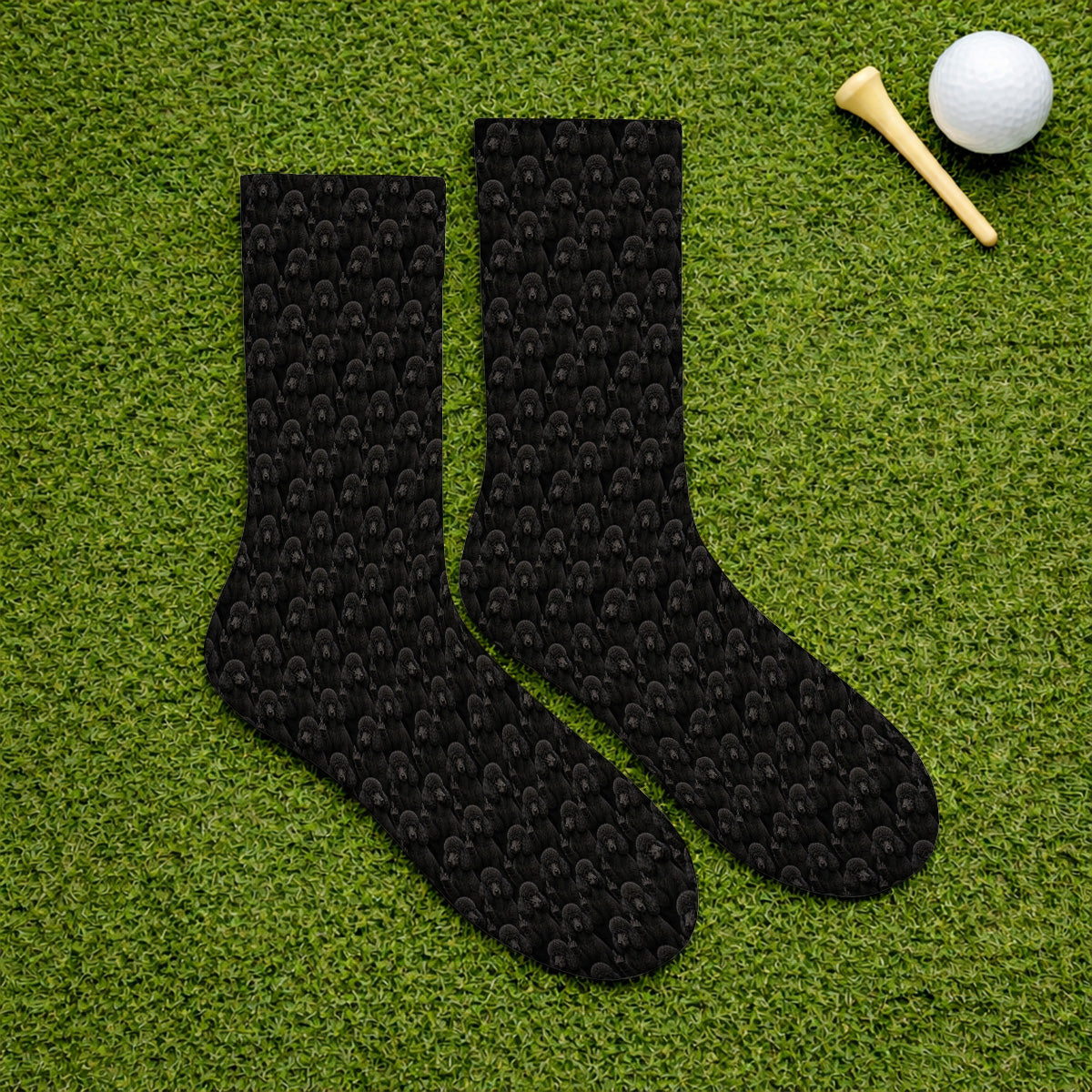 Black Poodle Pattern Golf Socks, Crazy Poodle Golf Sock, Golf Gift For Golfer