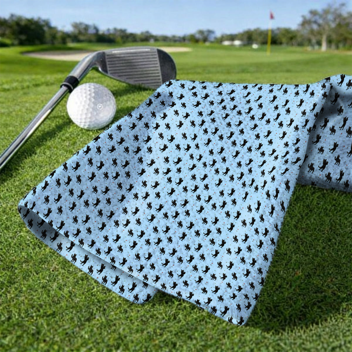 Black Cat Golf Pattern Towel, Funny Golf TowelsFor Cat Lover, Unique Birthday Gift For Golf Dad
