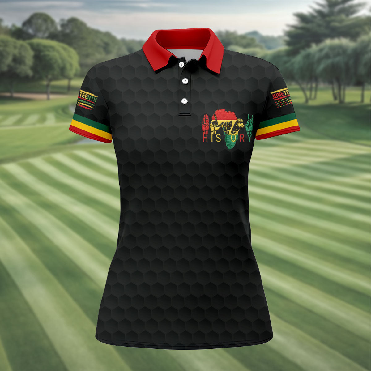 Black Heritage Day Golf Ball Pattern Ladies Golf Tops, Black History Golf Shirt For Women
