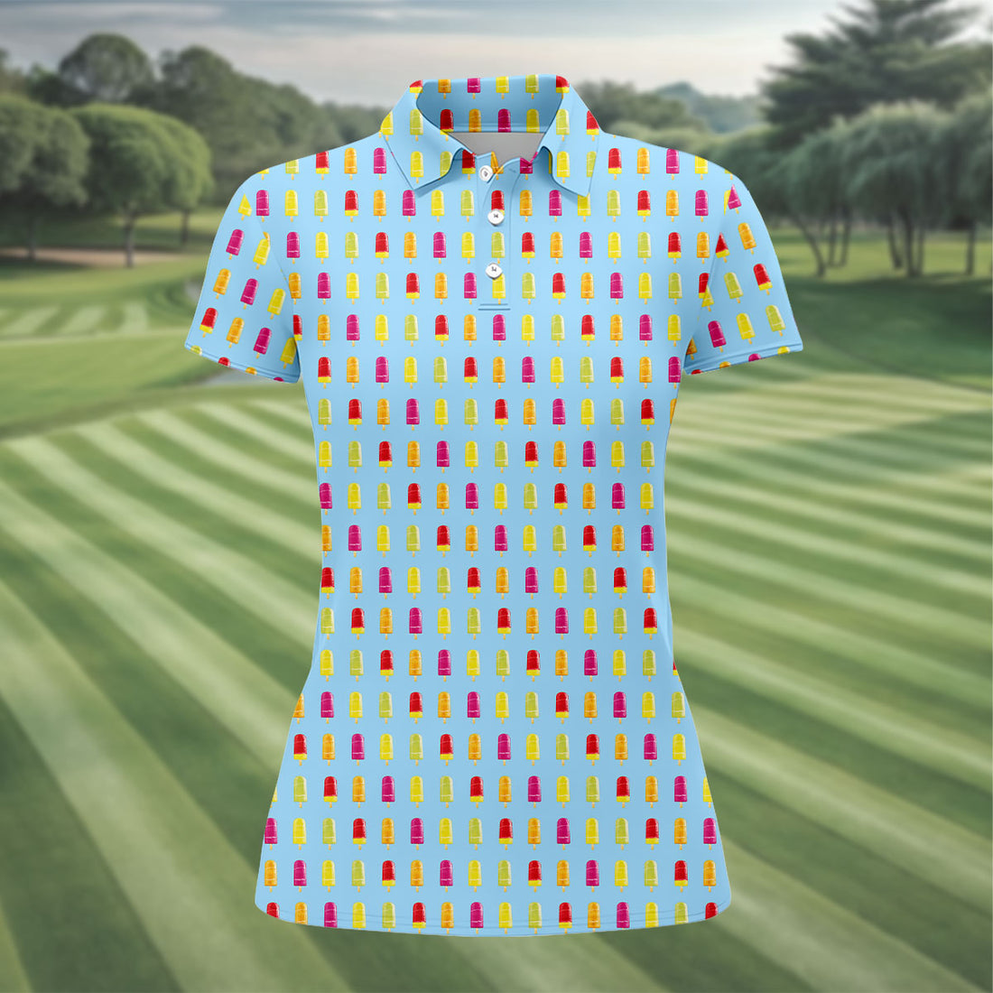 Colorful Popsicle Summer Pattern Golf Shirt, Golf Polo For Women, Printed Golf Shirt