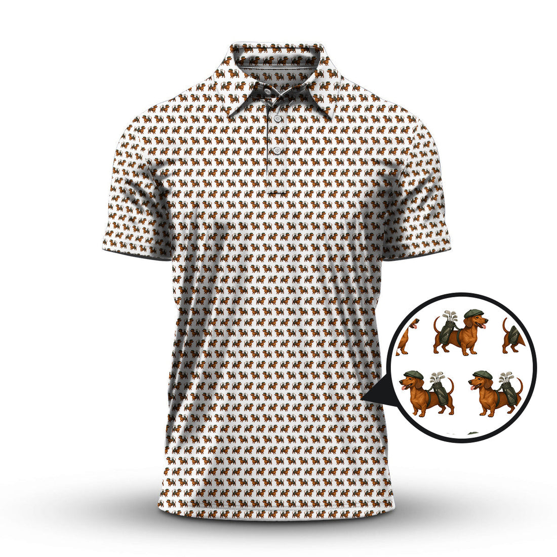 Dachshund Pattern Golf Polos, Crazy Dachshund Golf Shirt For Men, Funny Golf Shirt For Golfer