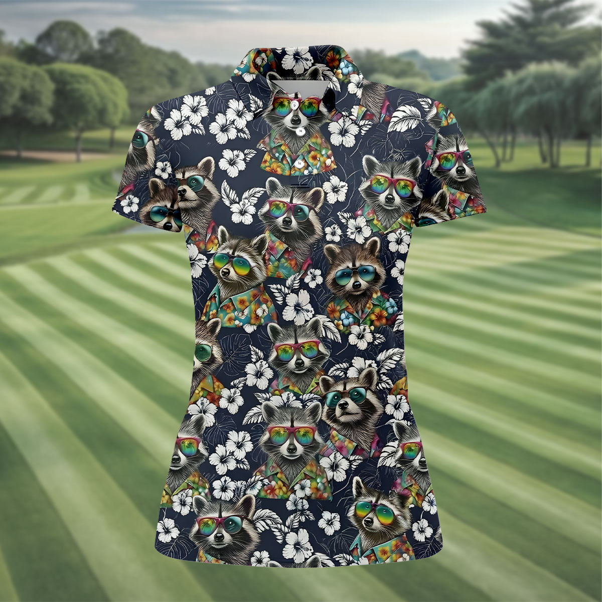 Raccoon Sunglasses Floral Tropical Hawaiian Shirt, Shirt For Women, Tropical Button Up Shirt