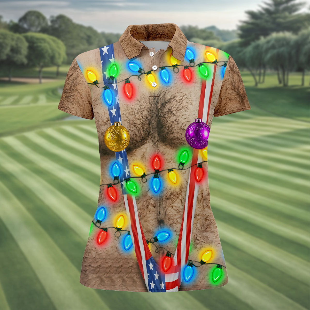 Christmas Lights Suspenders Polo Shirt, Women’s Golf Polo, Golf Shirts For Women