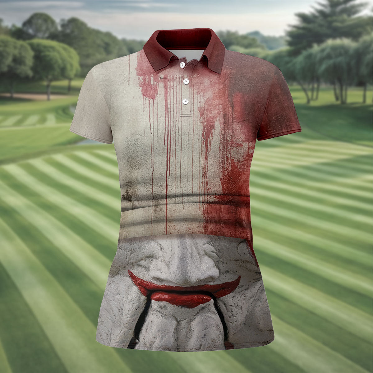 Blood Drip Clown Horror Character Halloween Polo Shirt, Women's Golf Tops, Ladies Golf Top