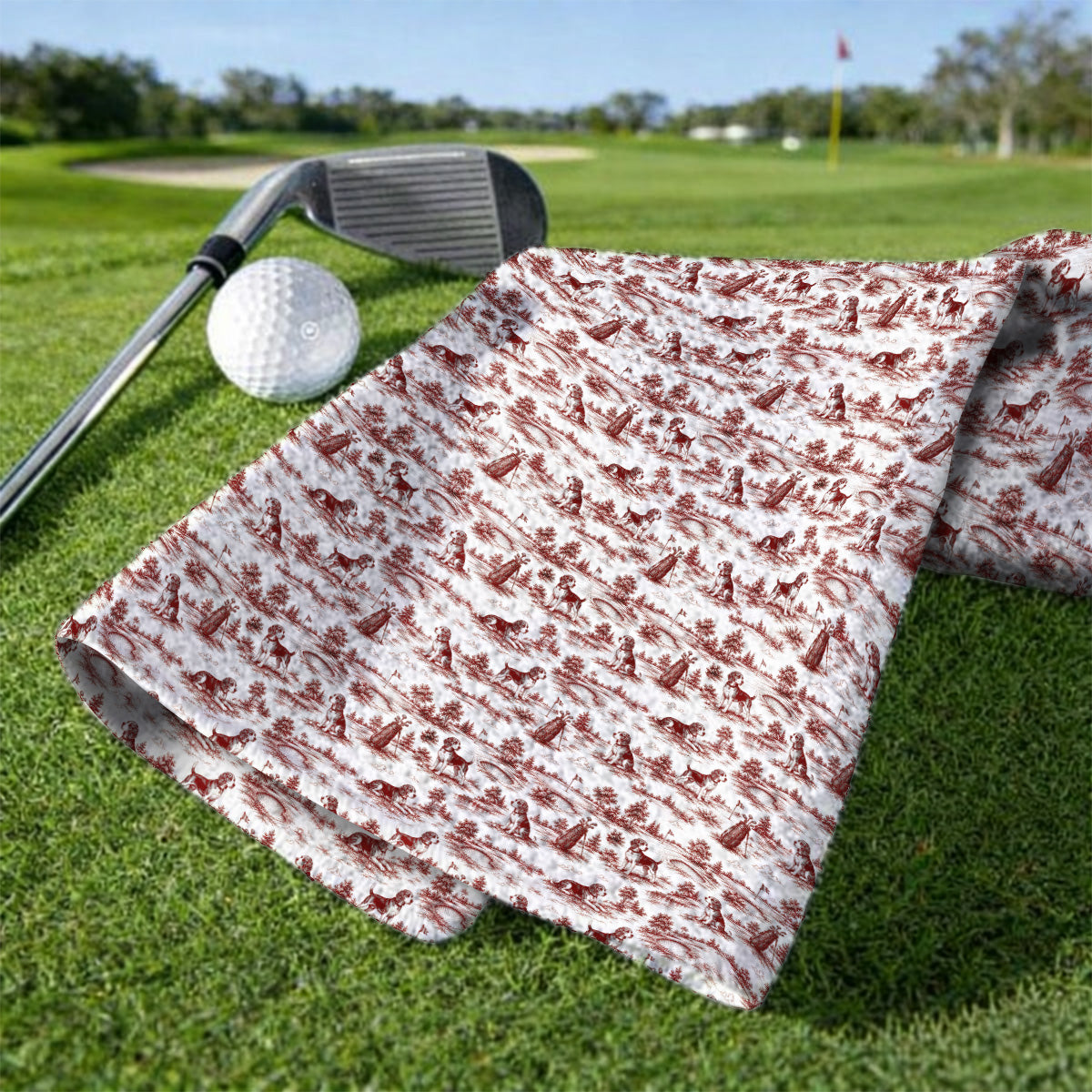 Beagle Toile De Jouy Golf Towel, Vintage Dog Pattern Golf Towels, Beagle Lover Golf Gift
