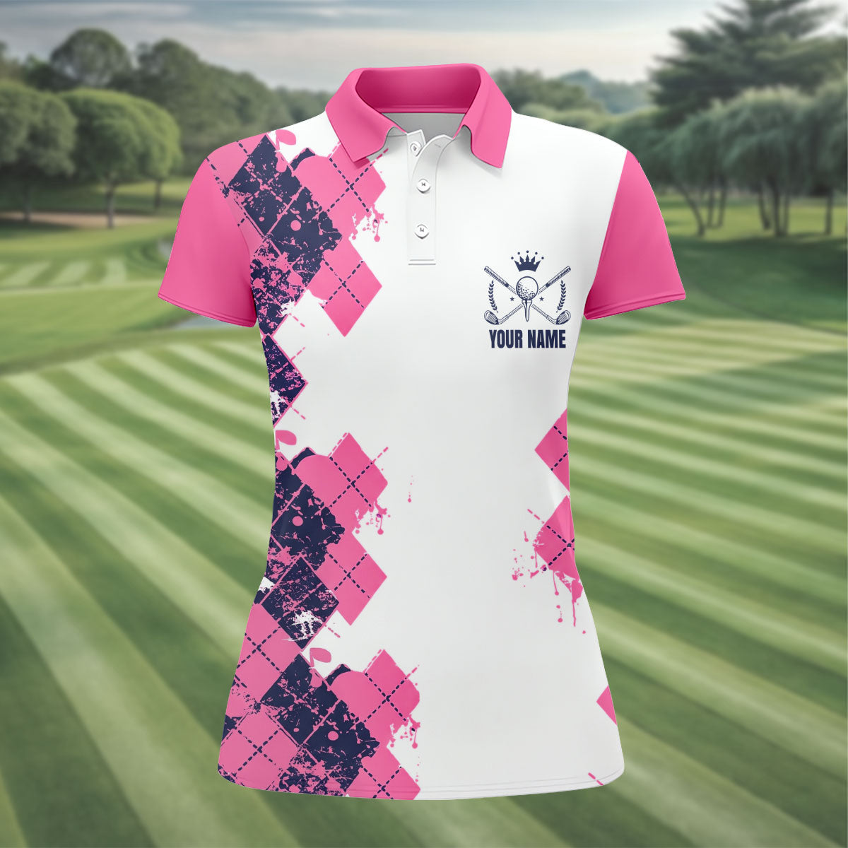 Personalized Pink Paint Splash Golf Shirt, Women's Golf Tops, Golf Shirts For Women