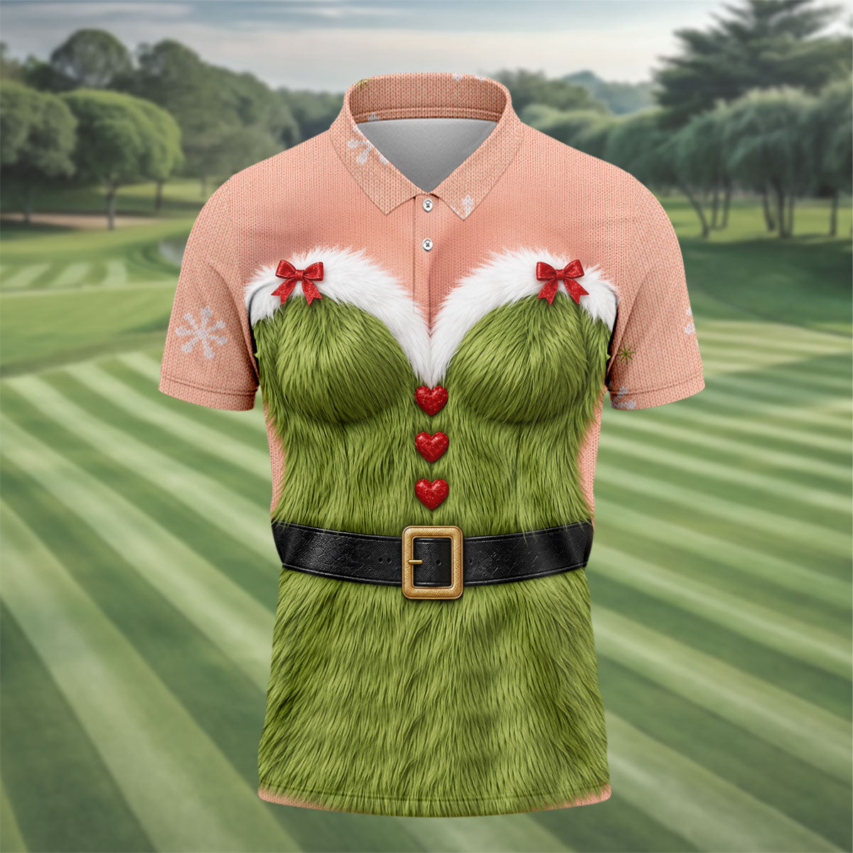 Funny Green Furry Christmas Costume Polo Shirt, Mens Golf Polo, Golf Apparel For Men
