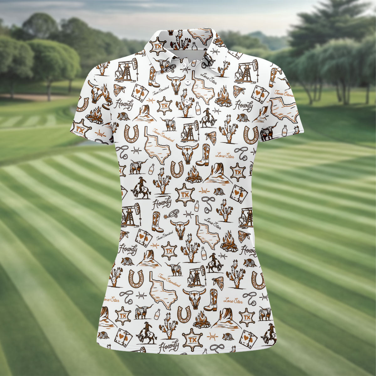 Texas Howdy Western Pattern Golf Polo Shirt, Ladies Golf Tops, Women's Golf Polo