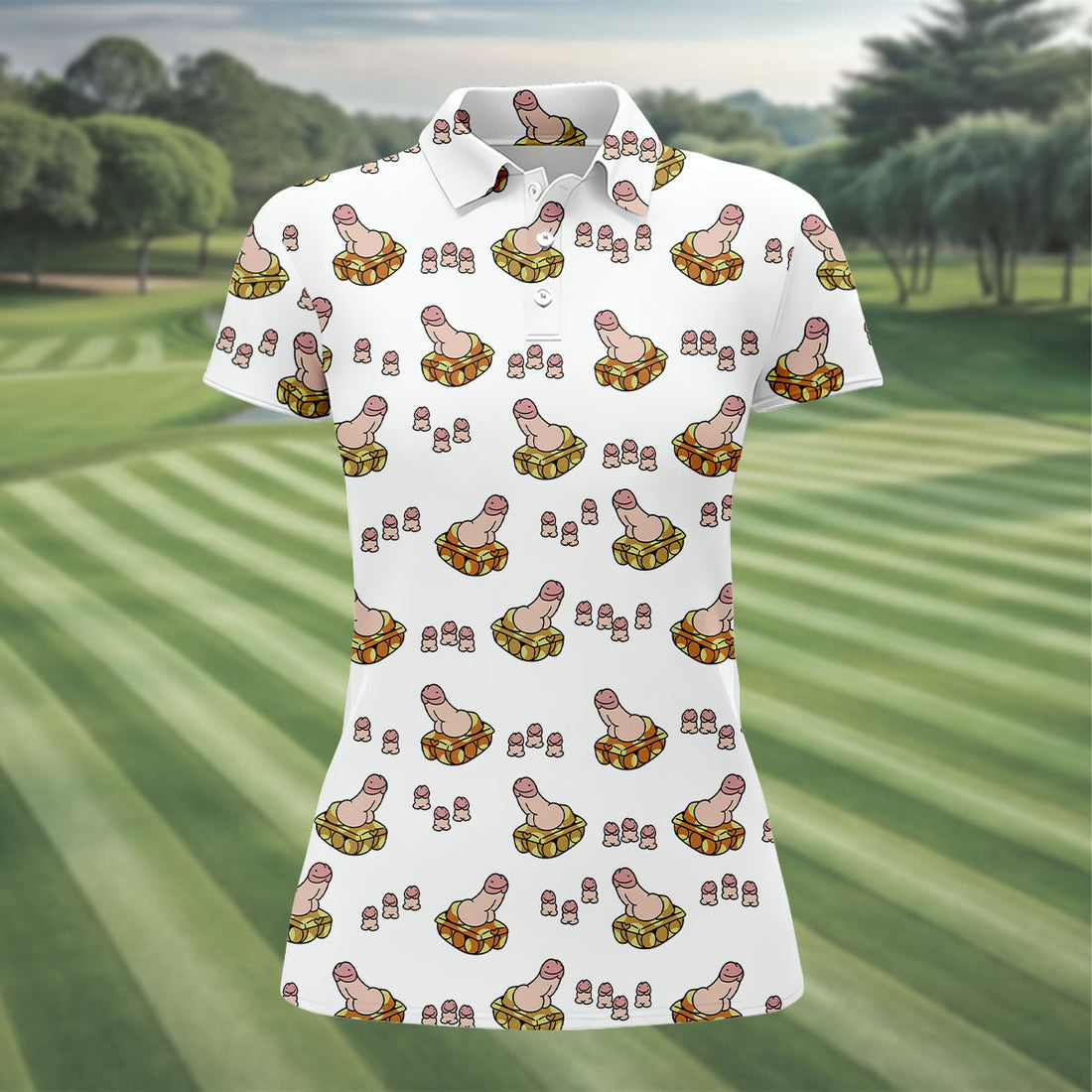 White Funny Adult Novelty Tank Pattern Golf Shirt, Women's Golf Tops, Performance Golf Shirt