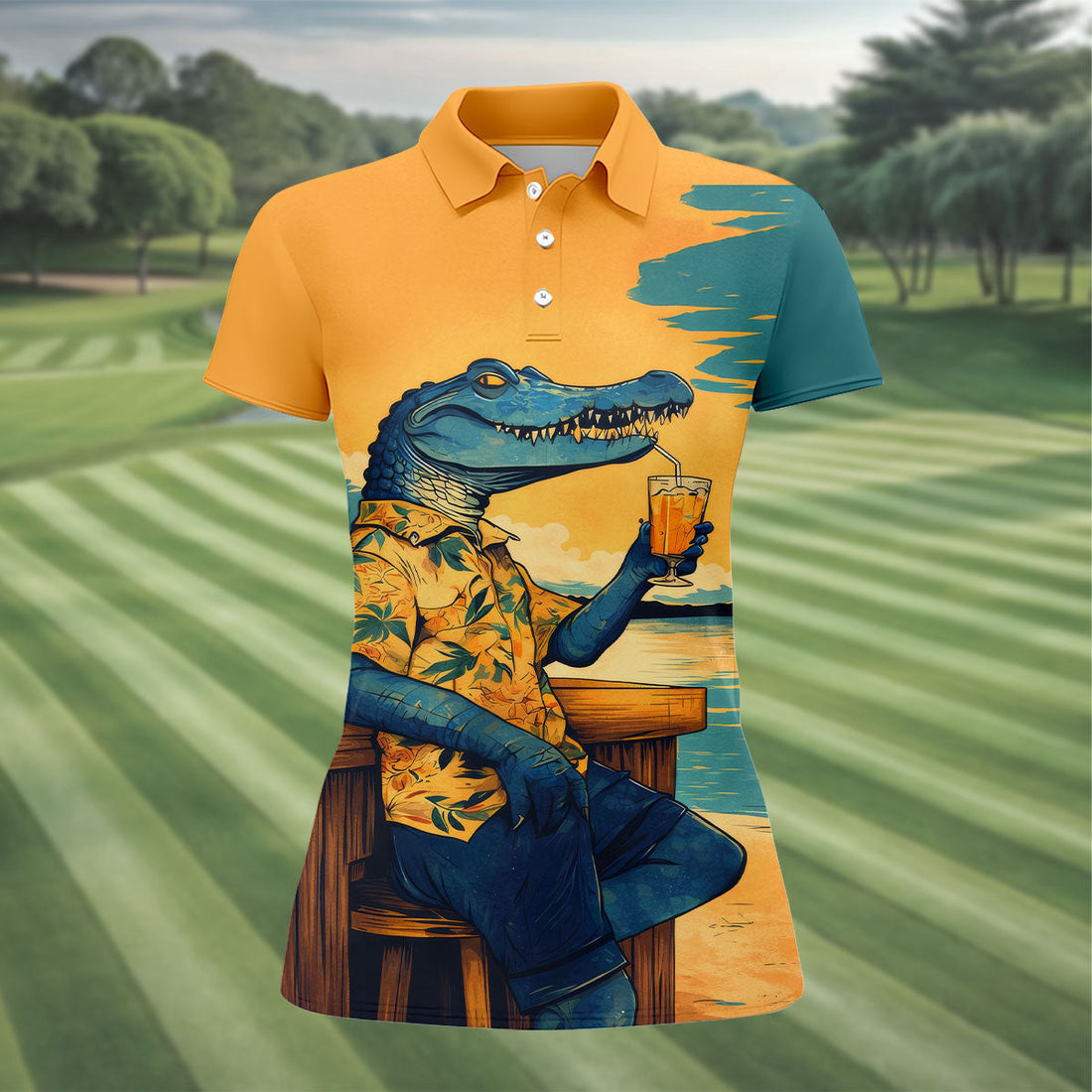 Funny Crocodile Tropical Theme Hawaiian Golf Shirt, Golf Shirt For Women, Golfing Apparel