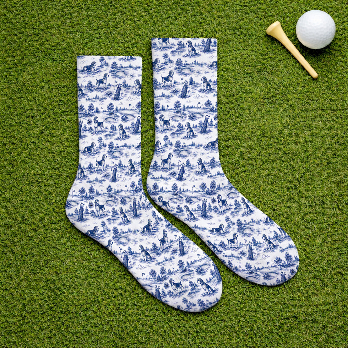 Beagle Toile De Jouy Golf Sock, Vintage Dog Pattern Golf Socks, Beagle Lover Golf Gift