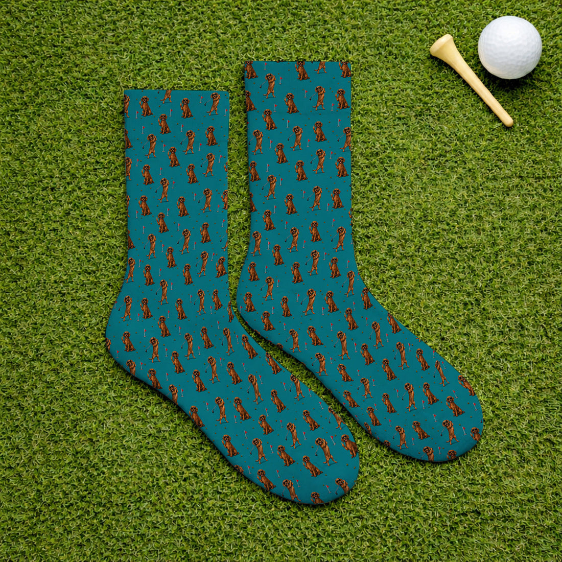 Wiener Dog Golf Pattern Sock, Dachshund Lover Golf Socks, Unique Golf Gift For Golfer