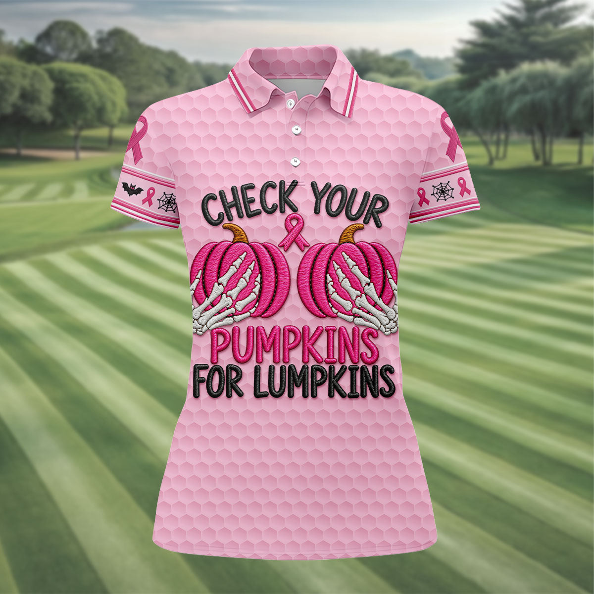 Pumpkins For Lumpkins Breast Cancer Polo Shirt, Golf Shirts For Women, Women's Golf Polo