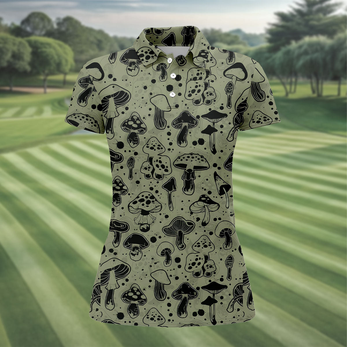 Vintage Mushroom Sketch Pattern Hawaiian Golf Shirt, Printed Golf Shirt, Women’s Golf Apparel