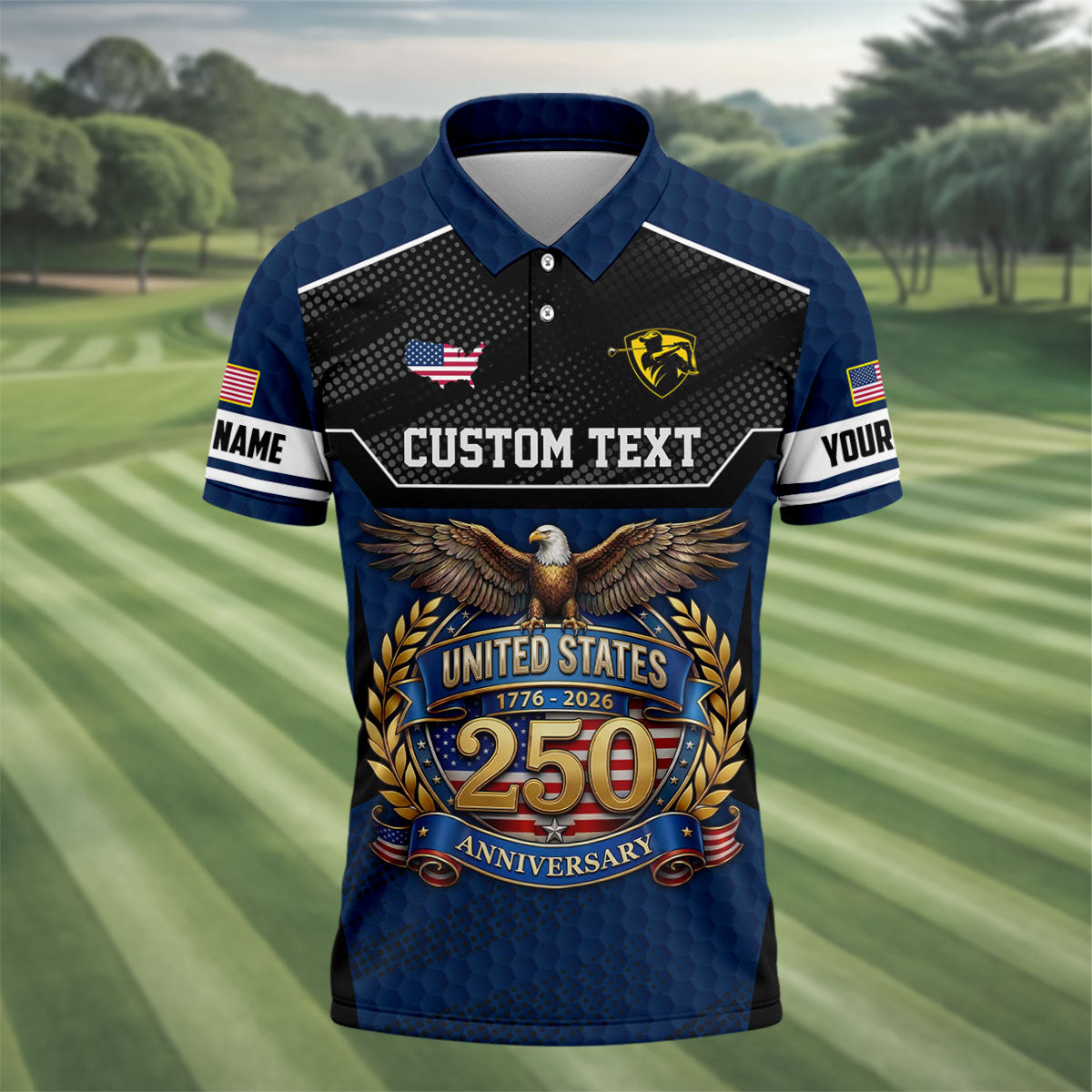 US 250 Anniversary Patriotic 4th Of July Navy Golf Shirt, Polo Shirts For Men, Golf Shirts For Men