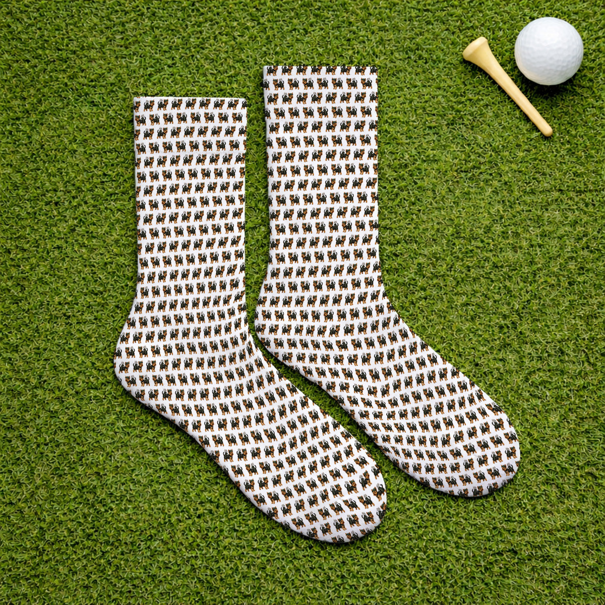 Yorkie Golf Pattern Golf Socks, Yorkshire Terrier Golf Sock, Golf Gift For Golfer