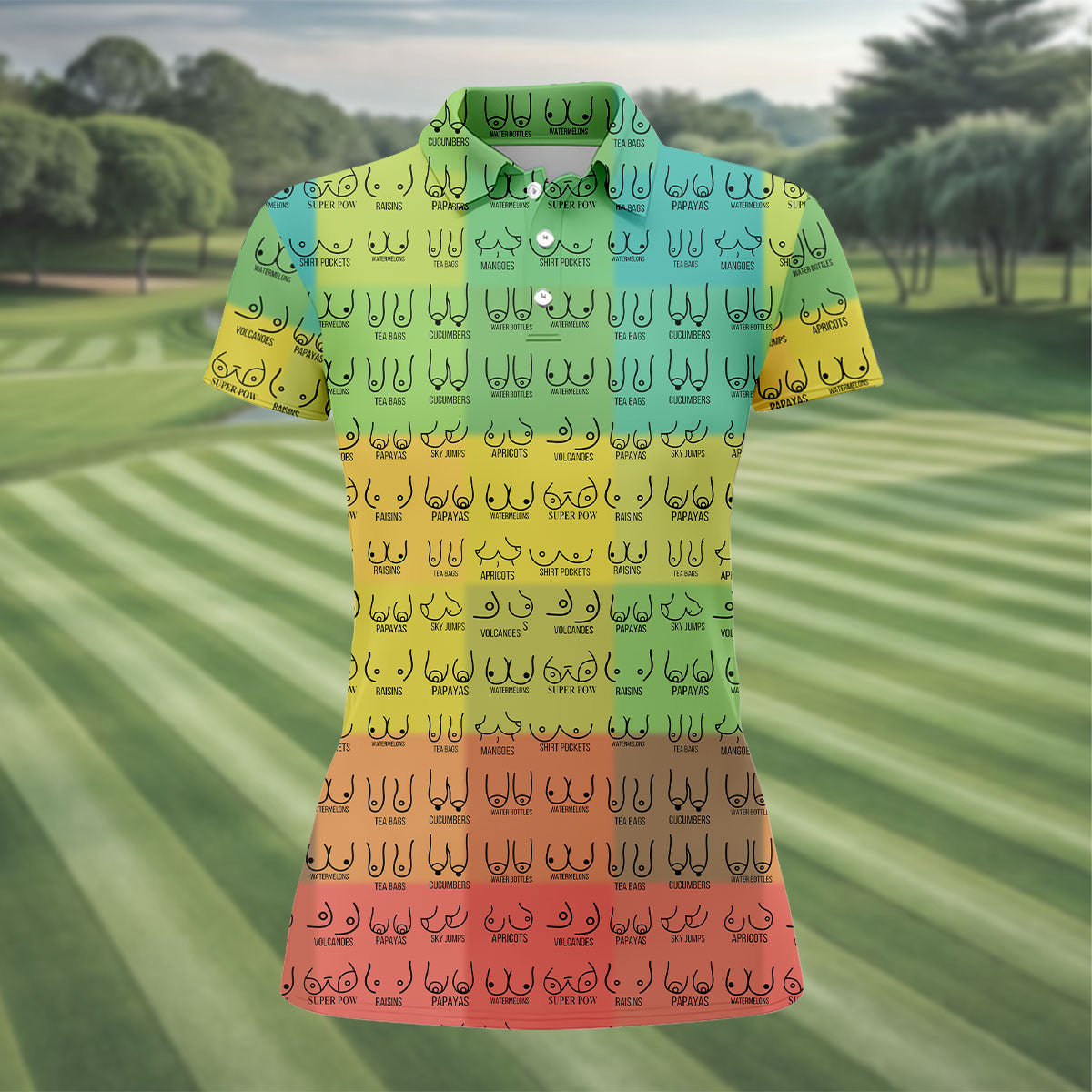 Watermelons Funny Boob Pattern Golf Polo Shirt, Women's Golf Tops, Printed Golf Shirt