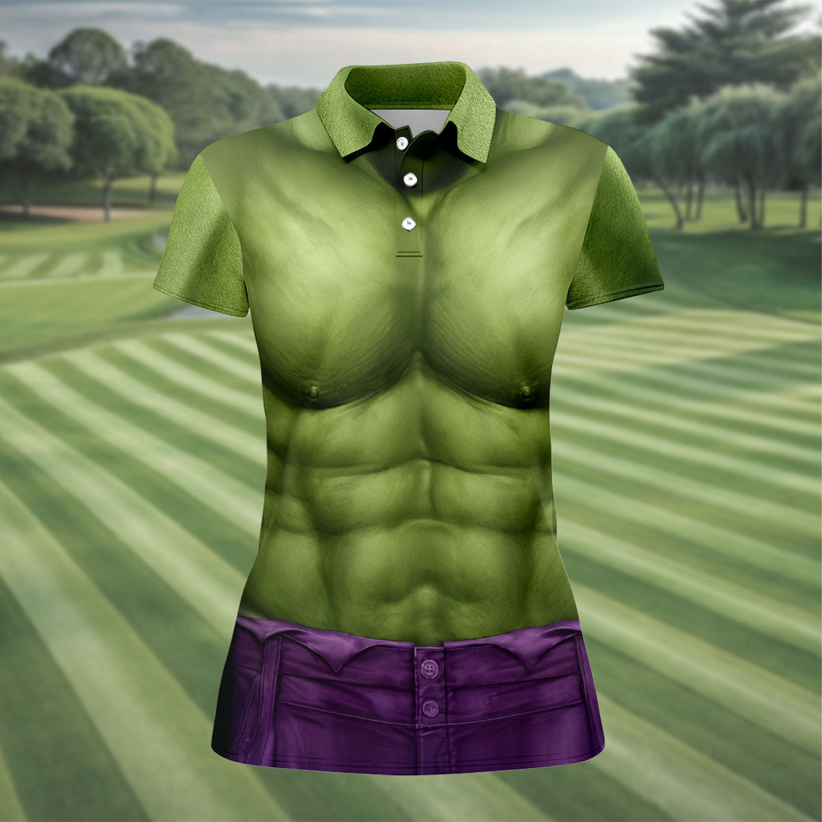 Halloween Green Muscle Illusion Golf Shirt, Women's Golf Polo, Ladies Golf Tops
