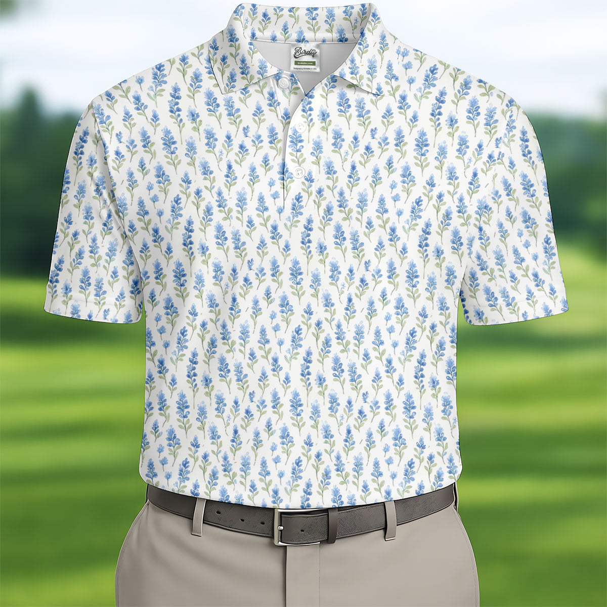 Texas Bluebonnet Floral Pattern Golf Polo Shirt, Mens Golf Polo, Hawaiian Golf Shirt