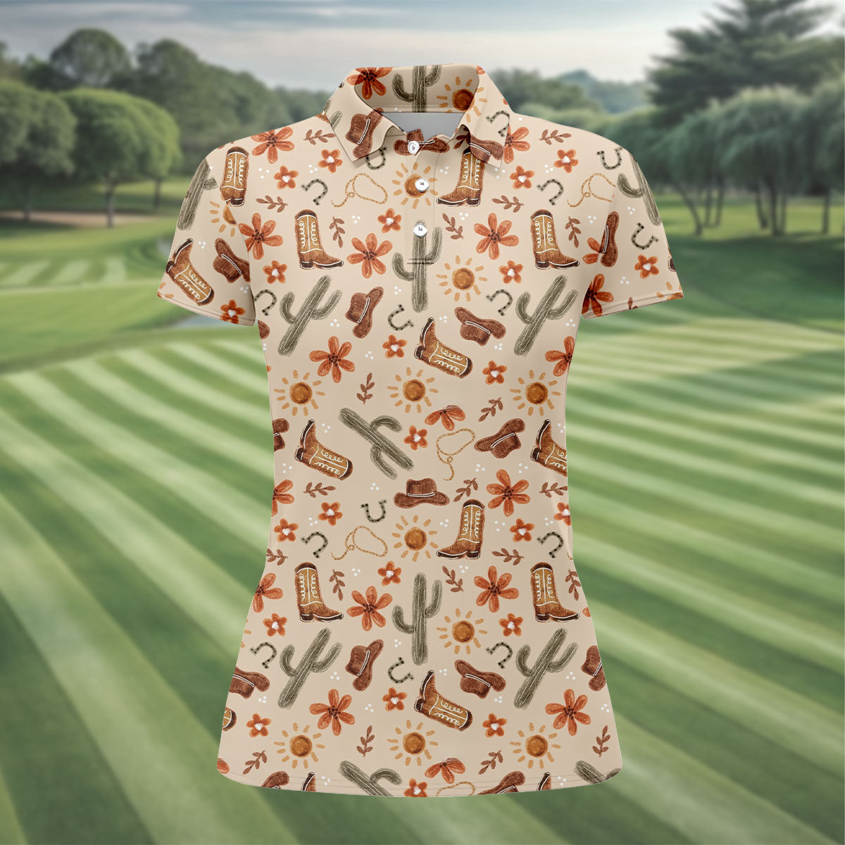 Colorful Western Cowboy Boots Pattern Hawaiian Golf Shirt, Ladies Golf Shirt, Women’s Golf Apparel (Copy)