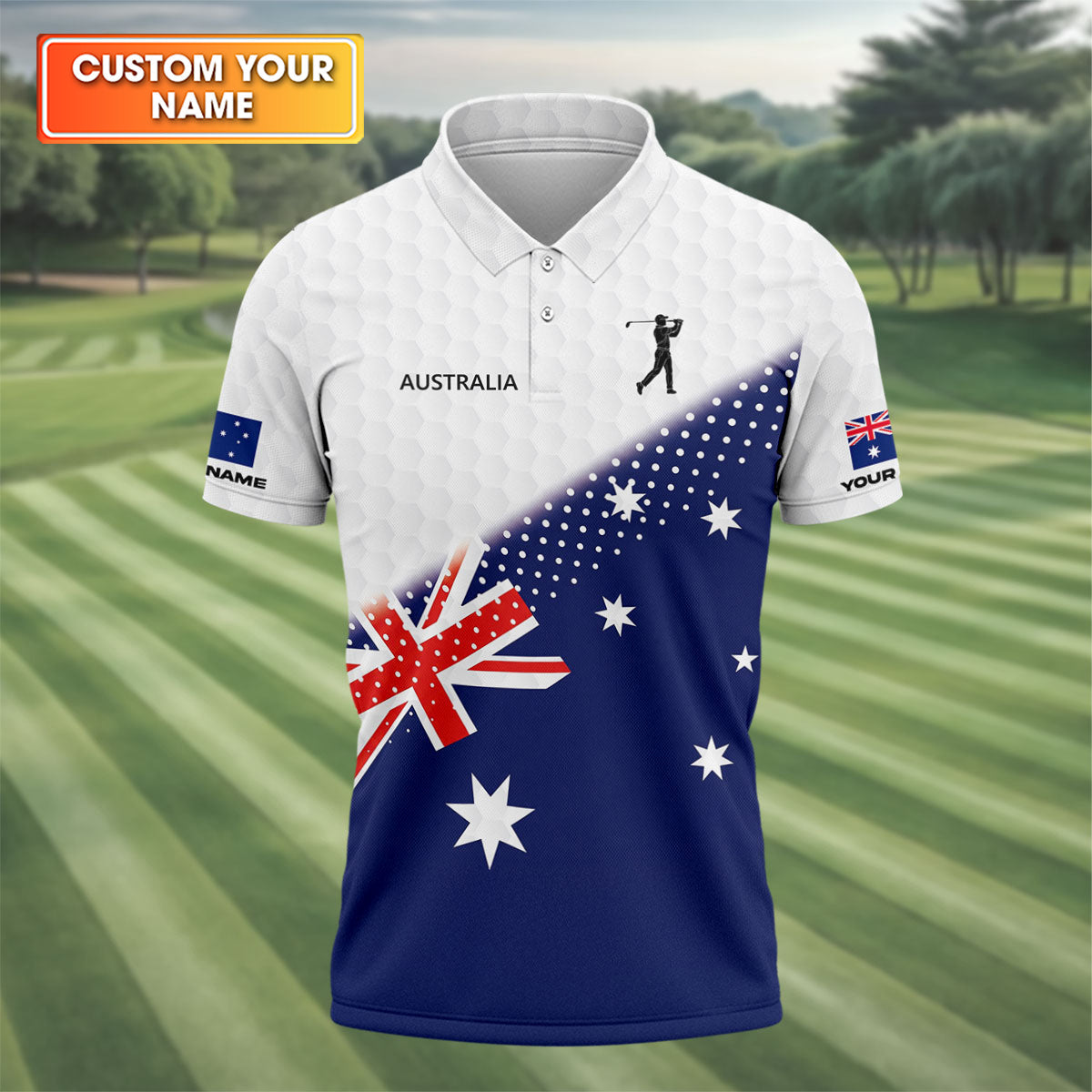 Golf Ball Pattern Australia Flag Print Men's Golf Top, Polo Shirts For Men, Golf Shirts For Men
