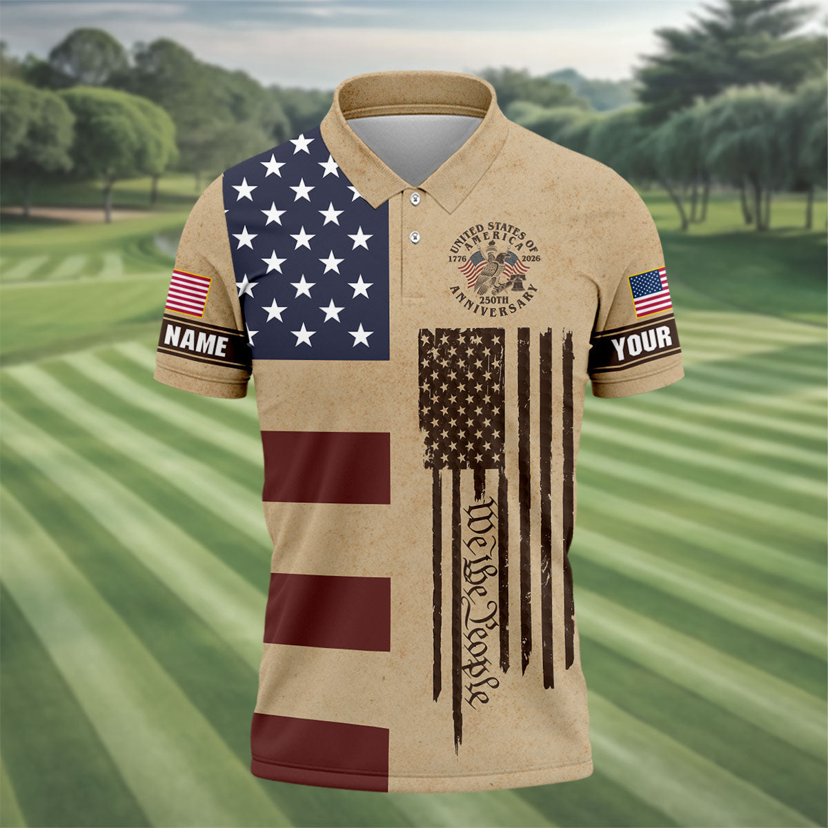 We The People 250th Anniversary Retro Golf Shirt, Patriotic 4th Of July Golf Shirts For Men