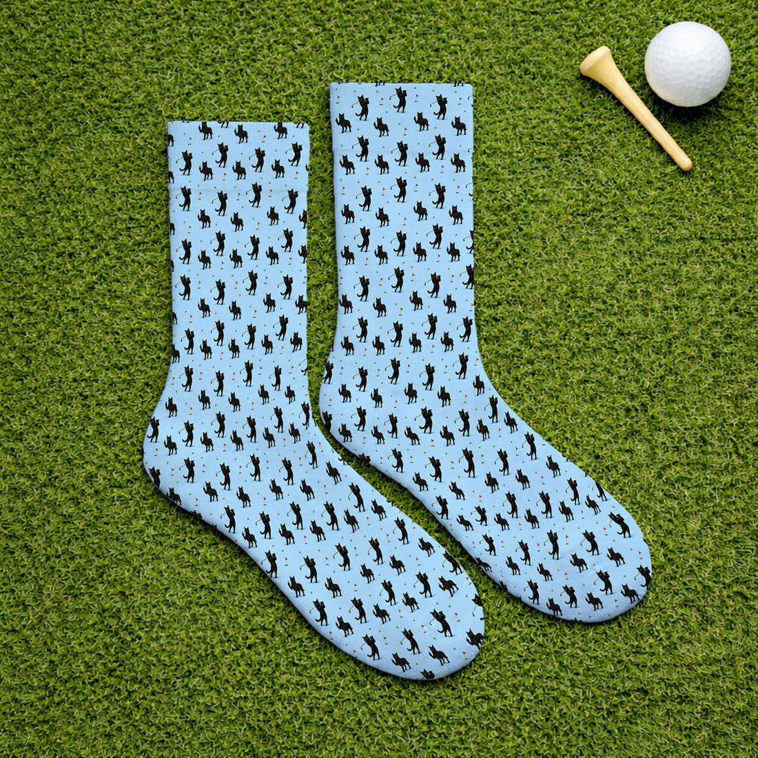 Black Cat Golf Pattern Sock, Funny Golf Socks For Cat Lover, Unique Birthday Gift For Golf Dad