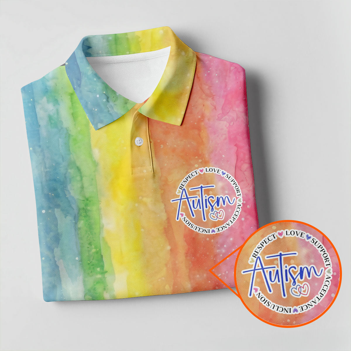 Autism Awareness Watercolor Rainbow Men's Golf Shirt, Polo Shirts For Men, Golf Shirts For Men