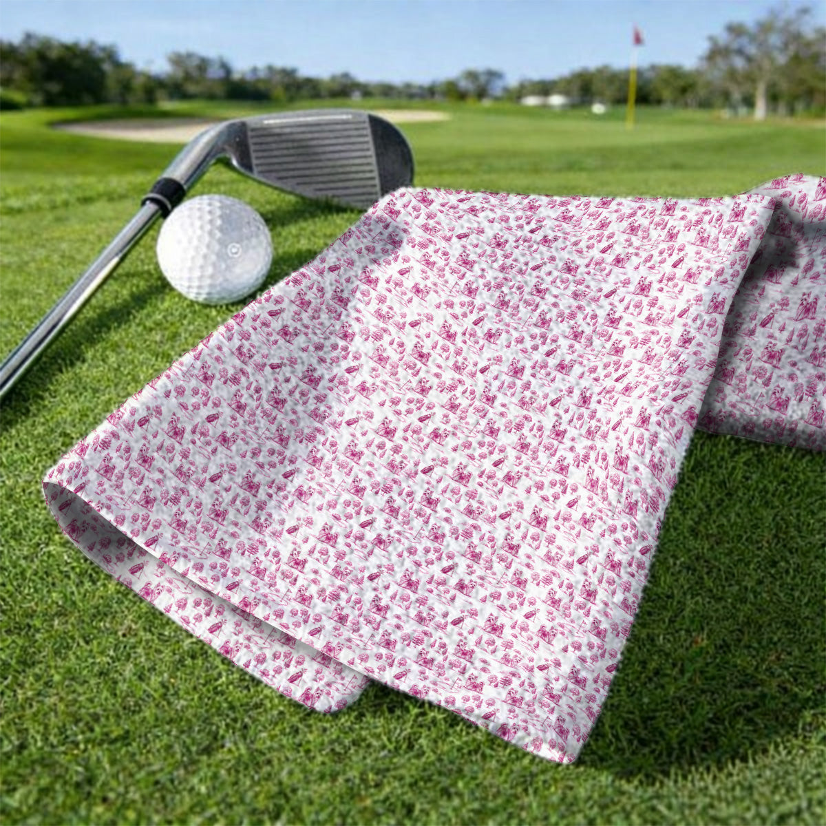 Yorkshire Terrier Toile De Jouy Golf Towels, Yorkie Pattern Golf Towel, Golf Gift For Golfer