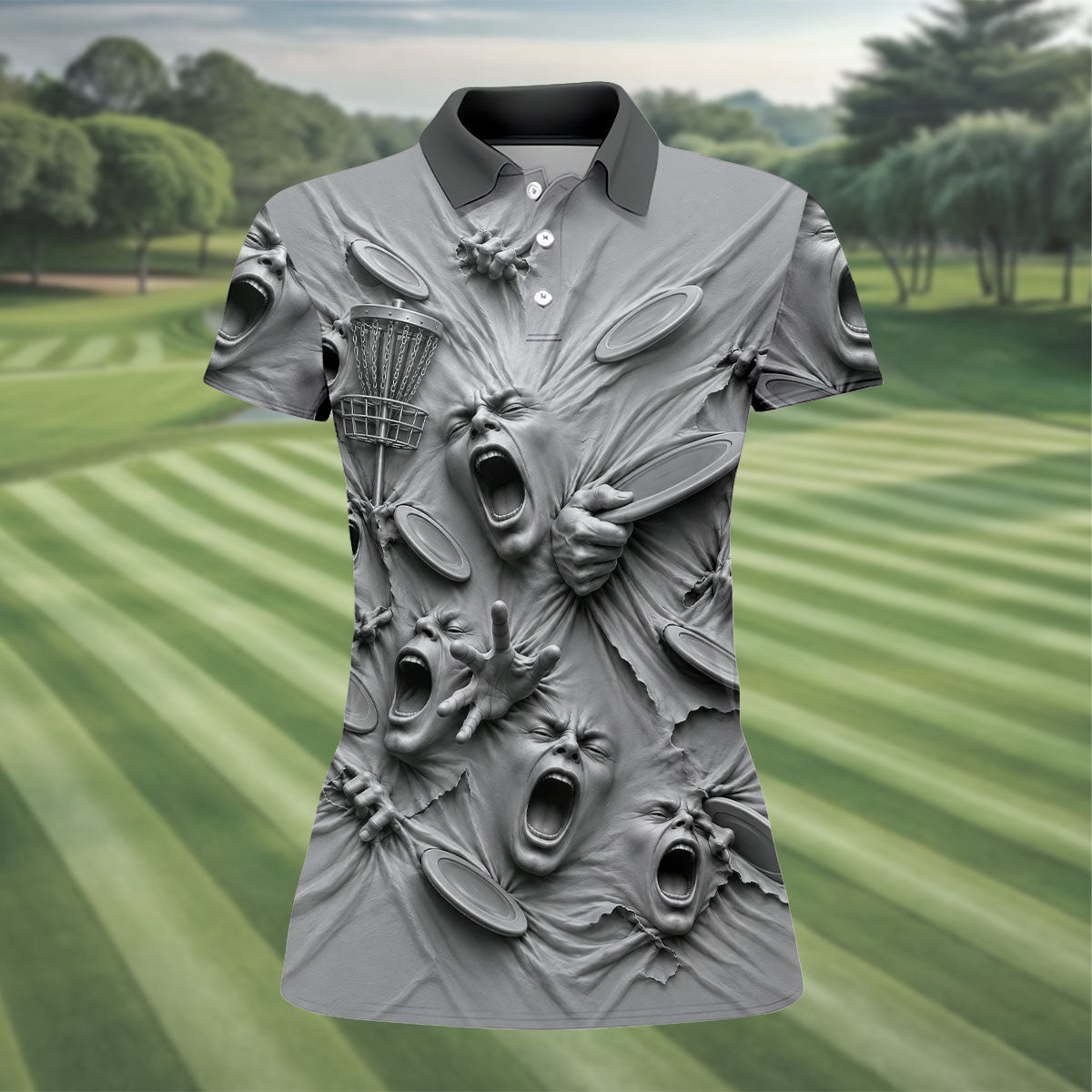 Screaming Faces Disc Golf Polo Shirt, Disc Golf Shirts For Women, Disc Golf Gifts