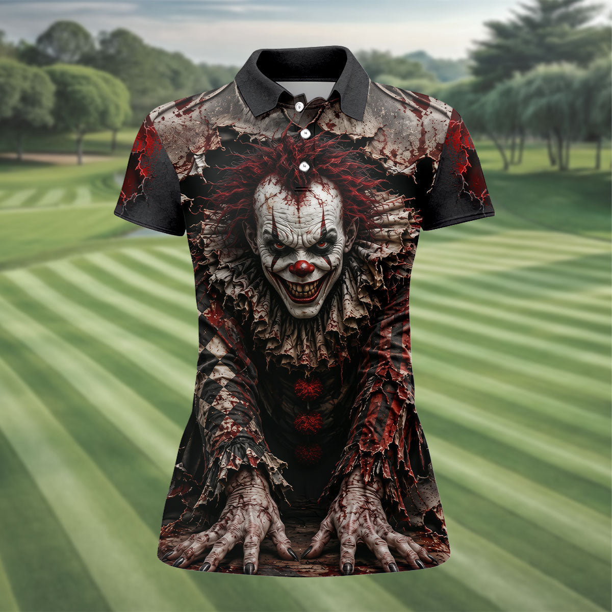 Torn Wall Horror Character Halloween Golf Shirt, Ladies Golf Tops, Women's Golf Polo