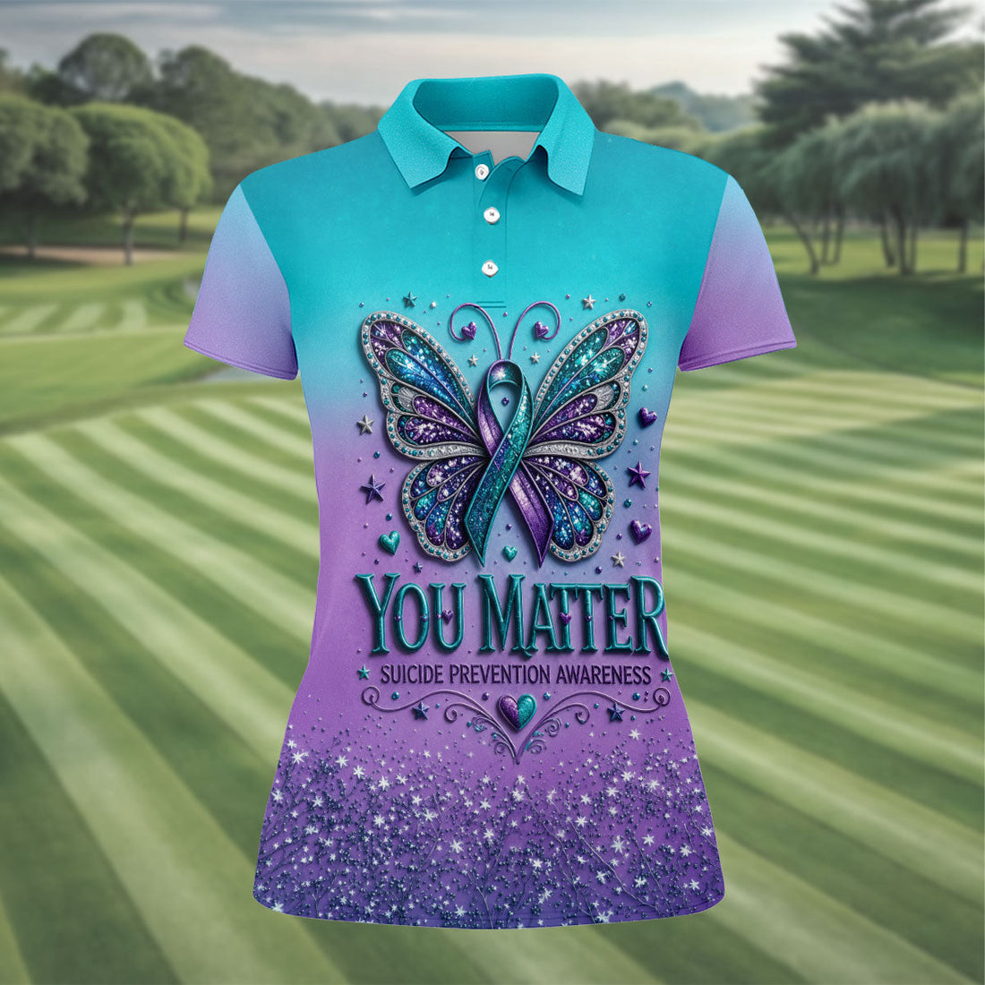 You Matter Suicide Prevention Awareness Butterfly Women’s Golf Polo, Suicide Golf Shirts