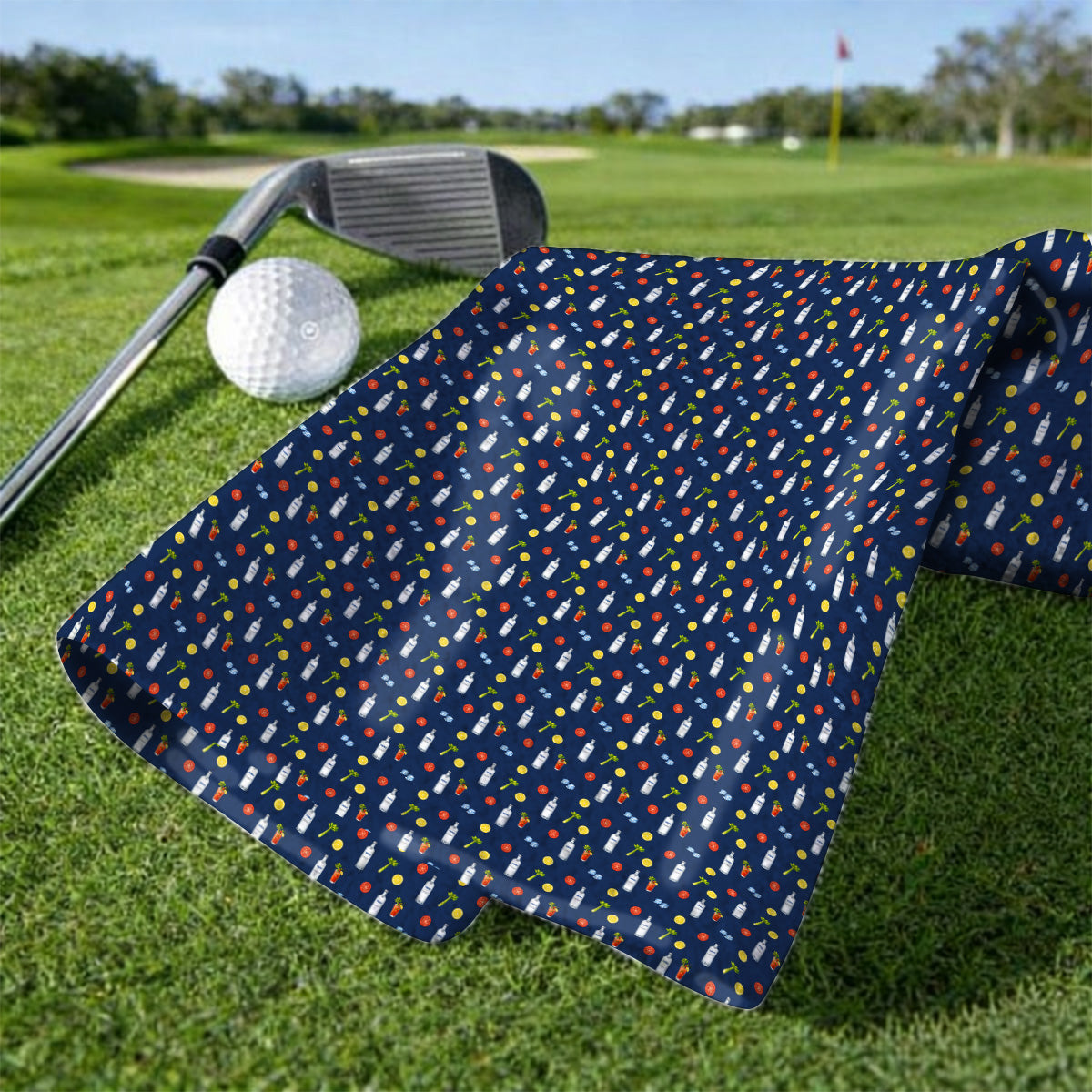 Bloody Mary Cocktail Golf Towel, Funny Golfer Drink Pattern Towels, Country Club Golf Apparel