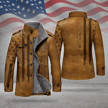 We The People 250 Years Distressed Flag Men's Cold Premium Weather Jacket, Leather Trench Coat