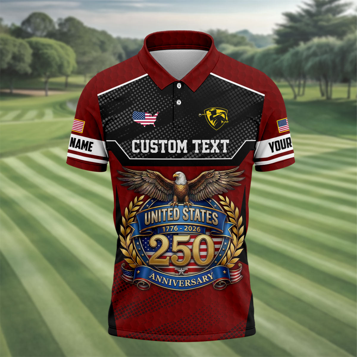 US 250 Anniversary Patriotic 4th Of July Red Golf Shirt, Polo Shirts For Men, Golf Shirts For Men